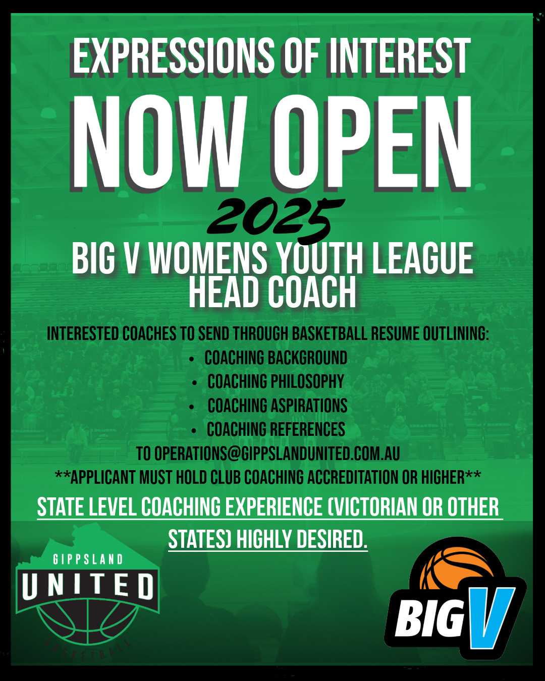 Applications Now Open – 2025 Youth League Women’s Head Coach